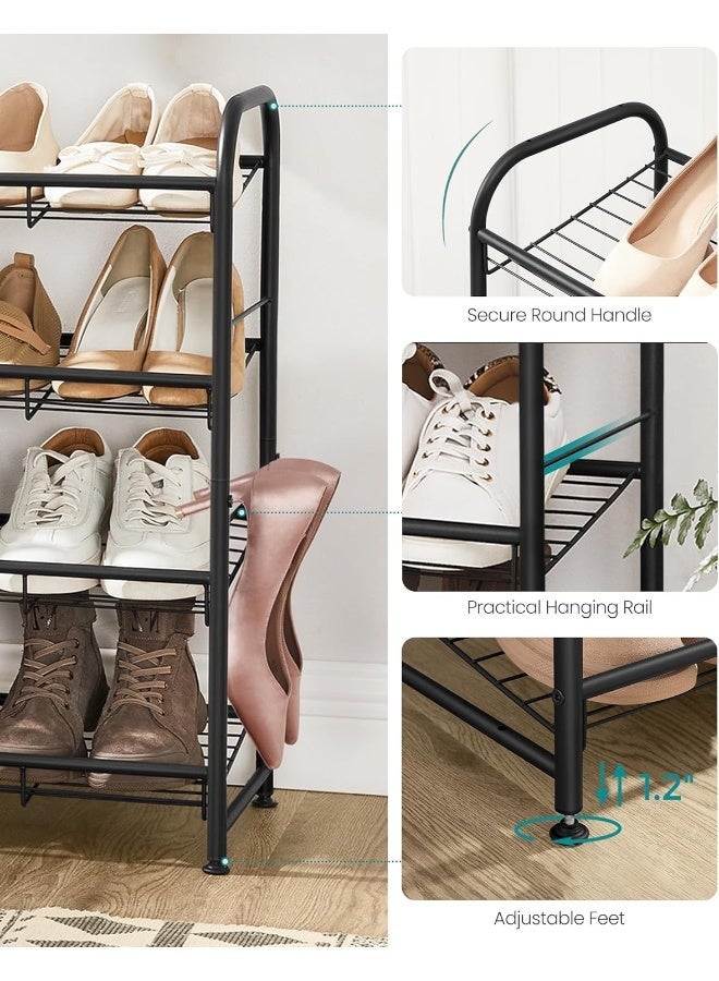 SONGMICS رف أحذية SONGMICS، 4 طبقات رف تخزين أحذية قابل للتكديس، منظم أحذية معدني مع رفوف مسطحة أو مائلة قابلة للتعديل، 27.5 × 68.5 × 65 سم، مدخل، أسود - Image 5